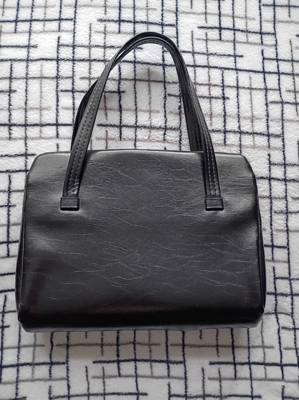1980s 1990s Vintage Black Top Handle Leather Handbag